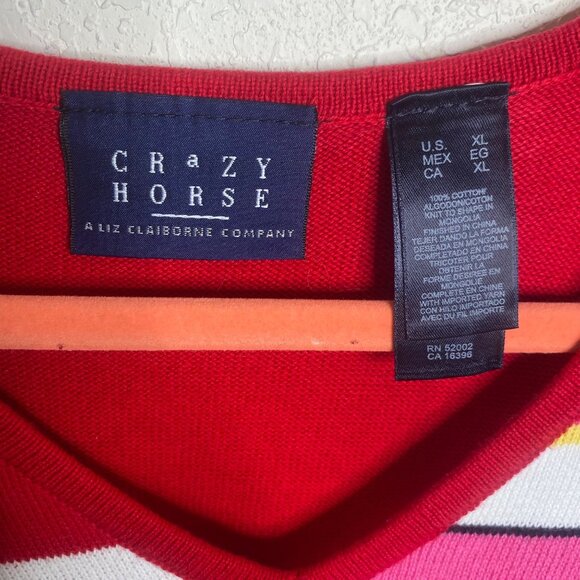 Crazy Horse Sweater Womens XL Colorful Striped Cotton Color Block Pullover - Picture 2 of 7